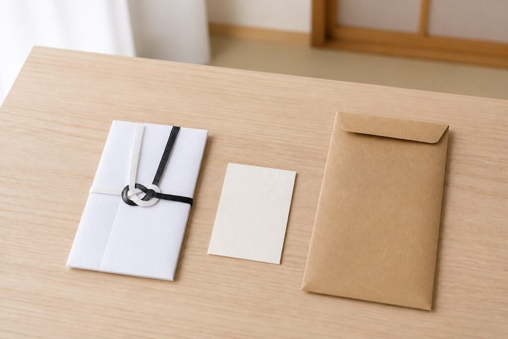 香典袋と便箋を現金書留封筒のそばに整えたイメージ画像