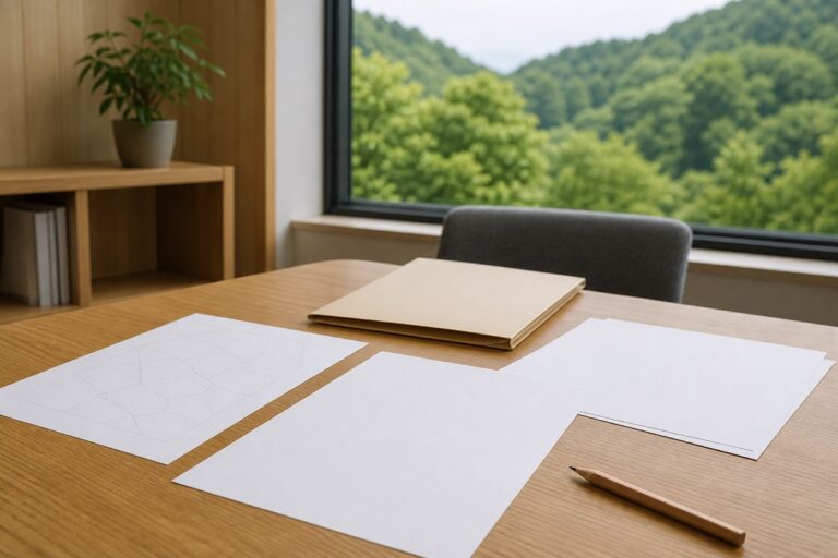 山林相続後の届出準備として地図と書類を机上で整理したイメージ画像