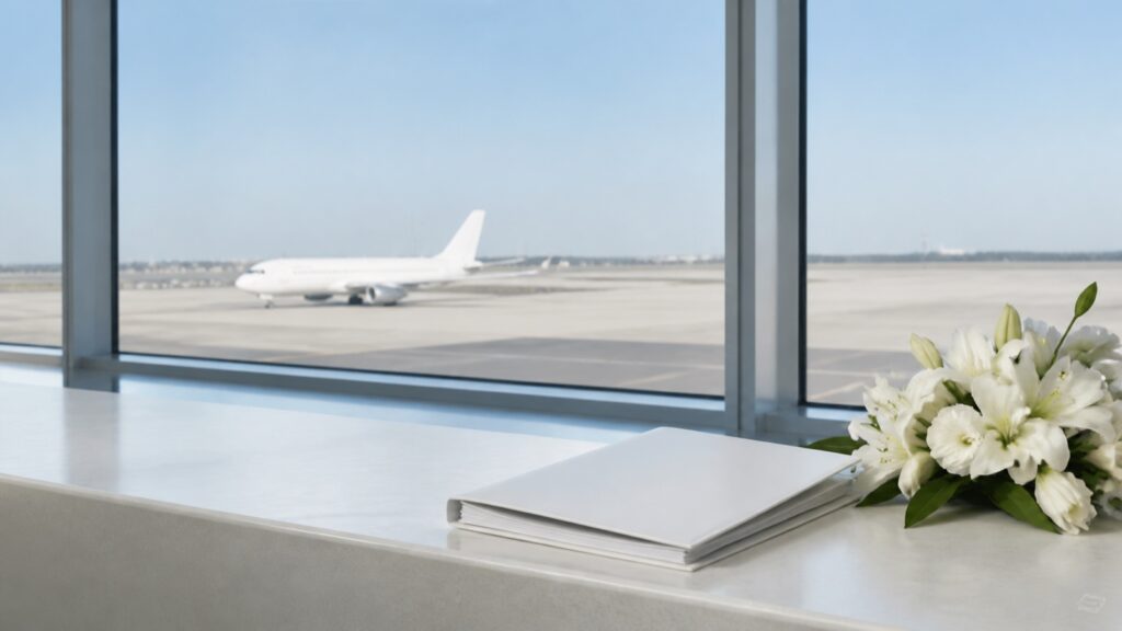 遺体を飛行機で搬送する方法｜手続き・費用・必要書類の内容を表したイメージ画像